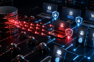 Stolen usernames and passwords being automatically tested across multiple online accounts in a credential stuffing attack.